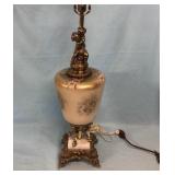 Mid Century Brass Marble Base Table Lamp WORKS