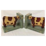 Vtg Wooden Cow Bookends