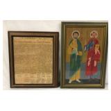 Vtg Religious Needlepoint & Declaration Independ