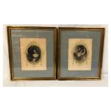 Pair Victorian Lady Matted Portraits