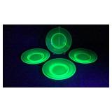 4 Uranium Green Glass Plates