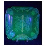 Uranium Green Glass Cake Plate