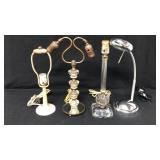 4 Vintage Glass & Metal Lamps