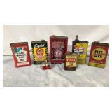 7 Vintage Tins Marvel Mystery Oil, Red Devil