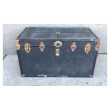 Vintage Black Leather Handle Trunk w/ Tray