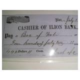 Cashier of Ilion Bank Check 1850's