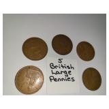 5 British Large Pennies