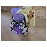 Purple Vase with paw print bow and Socks