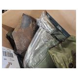 Military cold/wet weather gear, shovel, first aid