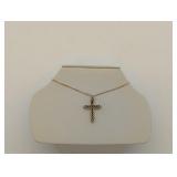 14K Gold double sided gemstone cross  necklace