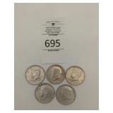 1964-D (5) Kennedy half dollars