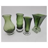 4 Vintage Art Green Glass Bud Vases