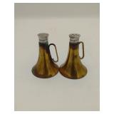 Vintage brass trumpet salt & pepper shaker