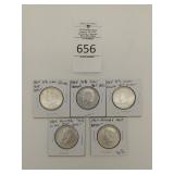 (5) 1964 Kennedy half dollars