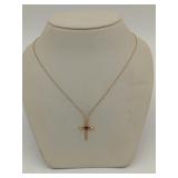 14K gold cross with red gem necklace