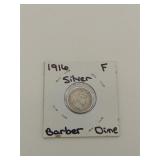 1916 silver Barber dime F