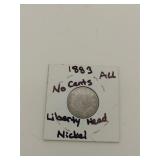 1883 Liberty Head nickel -No cents AU