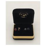 Gold Plated sterling silver red & blue gem earring