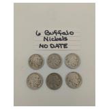 6 buffalo nickels - no date