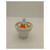 Vintage hand painted milk glass lidded jar