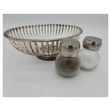 Silver Plate Basket and salt & pepper shakers