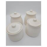 Set 4 white ceramic canisters with lids (like new)