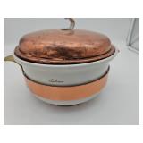Vintage Copper & Ceramic Covered Dish