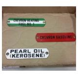 PETROLIANA - VINTAGE CHEVRON PORCELAIN PUMP TAGS PETROLIANA - VINTAGE CHEVRON PORCELAIN PUMP TAGS