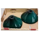 (6)  VINTAGE GREEN & MILK GLASS CASED LAMP SHADES