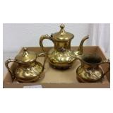 VINTAGE 3pc POOLE SILVER CO. BRASS TEA SET VINTAGE 3pc POOLE SILVER CO. BRASS TEA SET