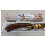 NEW BONE HANDLED BOWIE KNIFE W/ LEATHER SHEATH NEW BONE HANDLED BOWIE KNIFE W/ LEATHER SHEATH