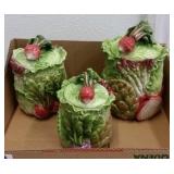 FITZ & FLOYD "VEGETABLE GARDEN" 3pc CANISTER SET