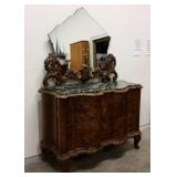 VICTORIAN ERA MARBLE TOP CARVED DRESSER & MIRROR