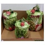 FITZ & FLOYD "VEGETABLE GARDEN" 3pc CANISTER SET FITZ & FLOYD "VEGETABLE GARDEN" 3pc CANISTER SET