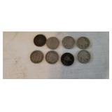 5 V Nickels, 3 Buffalo Nickels