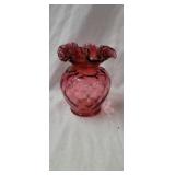 Fenton Cranberry Diamond Optic Crimped Vase