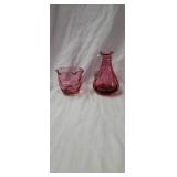 Cranberry Art Glass Cruet and Vase