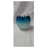 Blue Satin Enamel Decorated Rose Bowl