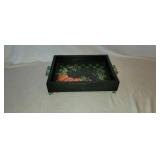Painted Serving Tray w Green Glass Pulls & Knobs