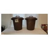2 Brown Garbage Cans With Lids