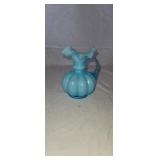 Fenton Melon Ribbed Blue Overlay Pitcher