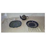Poland Pottery Plates and Tea Pot