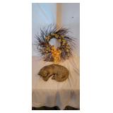 Cement Cat, Grapevine Wreath