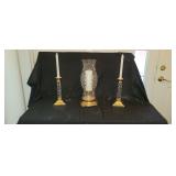 3pc Waterford Crystal & Brass Candle Holder Set