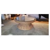 Round Wicker Glass Top Coffee Table
