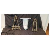Decorative Wood Wall Shelf, Brass Easels