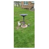 Birdbath, 2 Yard Art Rabbits