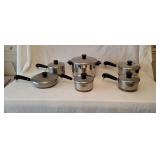 6 Revere Ware Copper Bottom Pots and Pans