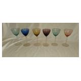 6 Multi Colored Art Glass Stemmed Glasses