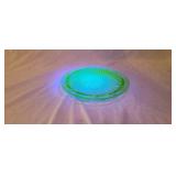 Green Vaseline Glass Cake Plate